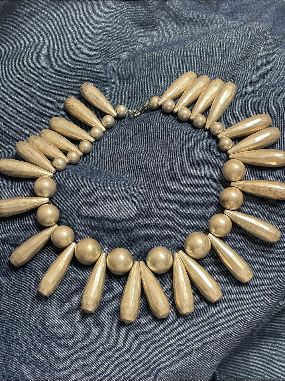 Vintage Silver Beaded ModernistTeardrop Statement Collar Necklace